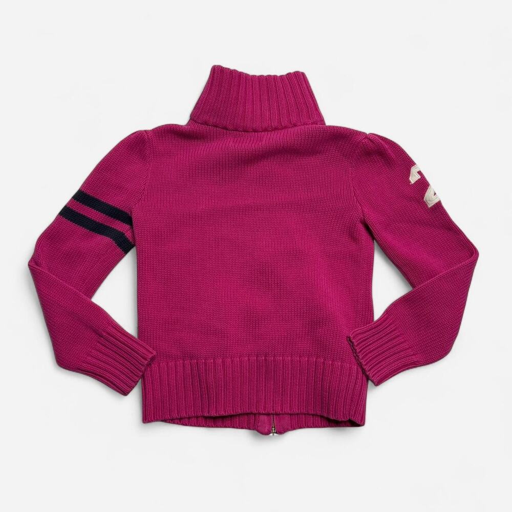 Ralph Lauren Pink Zip Sweater Girls 6X Knit Pony Logo Full Zip - Picture 2 of 8